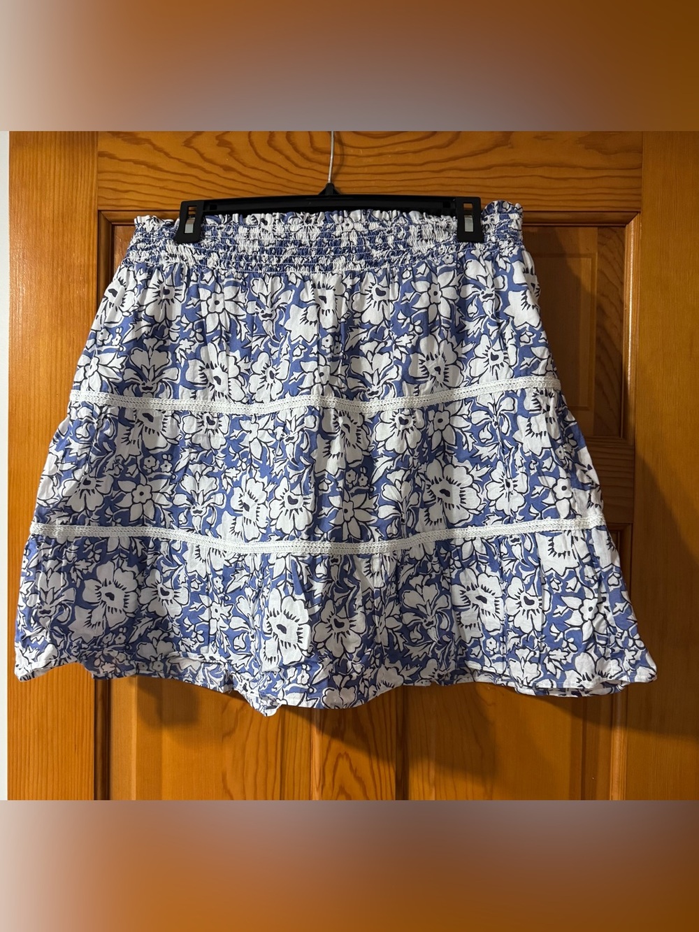 J. Crew Blue and White Floral Tiered Mini Skirt